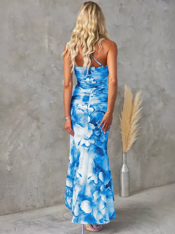 Floral Print One-Shoulder Long Dress For Women 2026