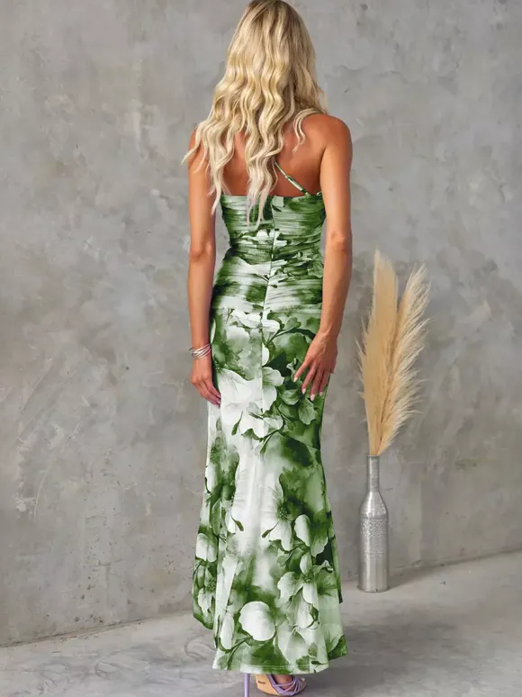 Floral Print One-Shoulder Long Dress For Women 2026
