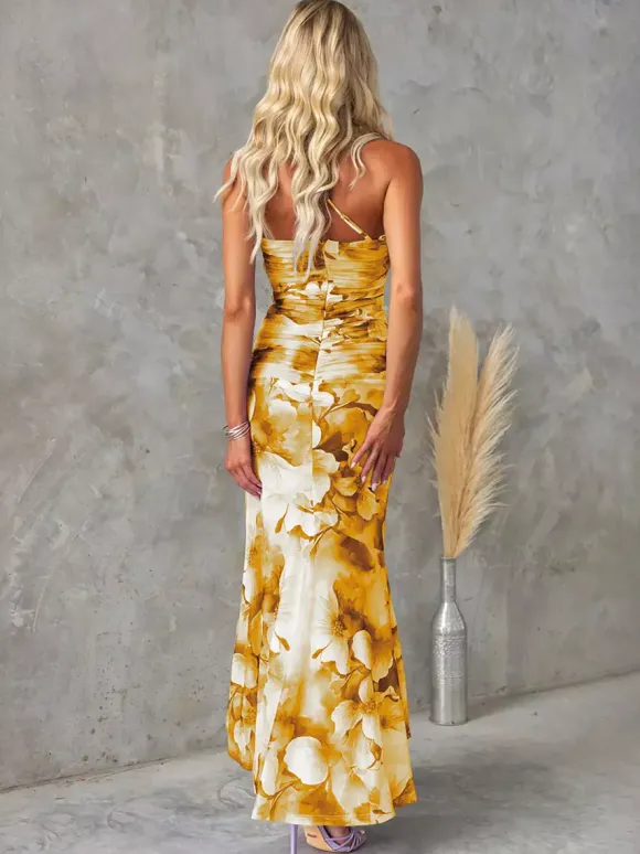 Floral Print One-Shoulder Long Dress For Women 2026