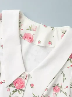 Floral Print Puff Sleeves Mini Dress With Peter Pan Collar And Back Lace-up For Summer 2026