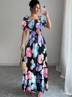 Floral Print Square Neck Maxi Dress For Women Elegant Summer Ready