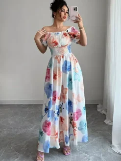 Floral Print Square Neck Maxi Dress For Women Elegant Summer Ready