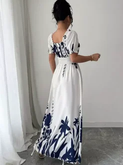 Floral Print Square Neck Maxi Dress For Women Elegant Summer Ready