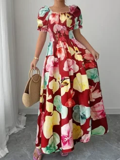 Floral Print Square Neck Maxi Dress For Women Elegant Summer Ready