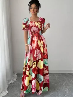 Floral Print Square Neck Maxi Dress For Women Elegant Summer Ready