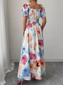 Floral Print Square Neck Maxi Dress For Women Elegant Summer Ready