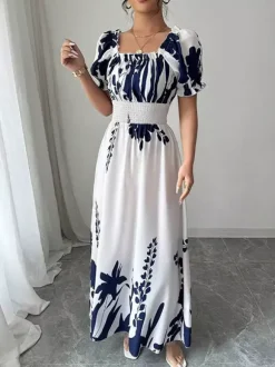 Floral Print Square Neck Maxi Dress For Women Elegant Summer Ready