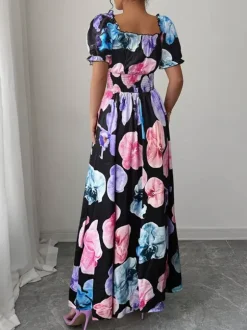 Floral Print Square Neck Maxi Dress For Women Elegant Summer Ready