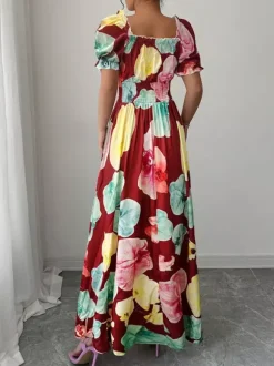 Floral Print Square Neck Maxi Dress For Women Elegant Summer Ready