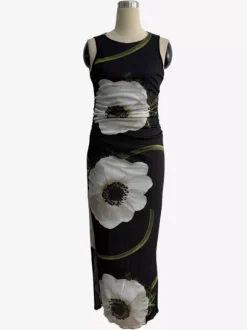 Floral Print Women Maxi Dress - Elegant Ruched Bodycon - 90s Vintage Aesthetic Summer Daily Wear 2026