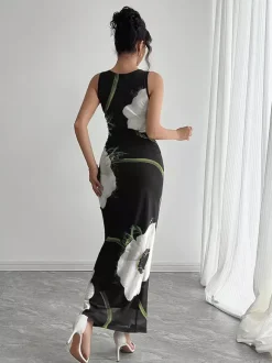 Floral Print Women Maxi Dress - Elegant Ruched Bodycon - 90s Vintage Aesthetic Summer Daily Wear 2026
