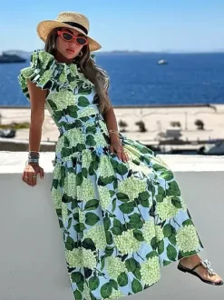 Floral Printed Off- Shoulder Ruffle One-piece Swimsuit And Long Skirt Set 2026