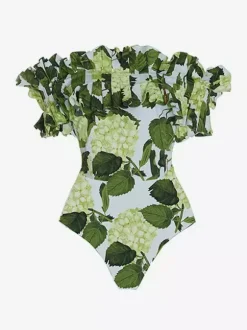 Floral Printed Off- Shoulder Ruffle One-piece Swimsuit And Long Skirt Set 2026