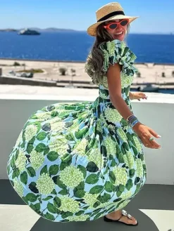 Floral Printed Off- Shoulder Ruffle One-piece Swimsuit And Long Skirt Set 2026