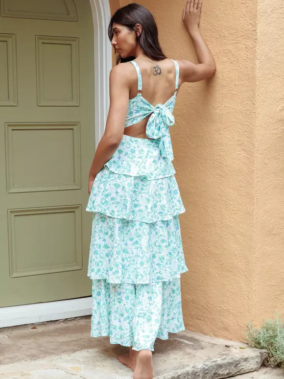 Floral Printed Ruffle Maxi Slip Dress For Women - Boho Tiered A-Line Strappy Sun Dress - Summer Beach Vacation 2026