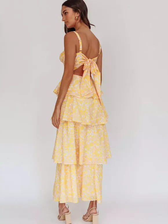 Floral Printed Ruffle Maxi Slip Dress For Women - Boho Tiered A-Line Strappy Sun Dress - Summer Beach Vacation 2026