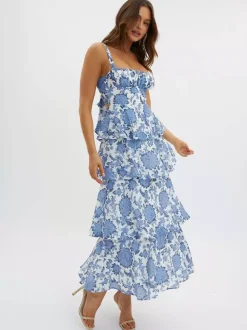 Floral Printed Ruffle Maxi Slip Dress For Women - Boho Tiered A-Line Strappy Sun Dress - Summer Beach Vacation 2026