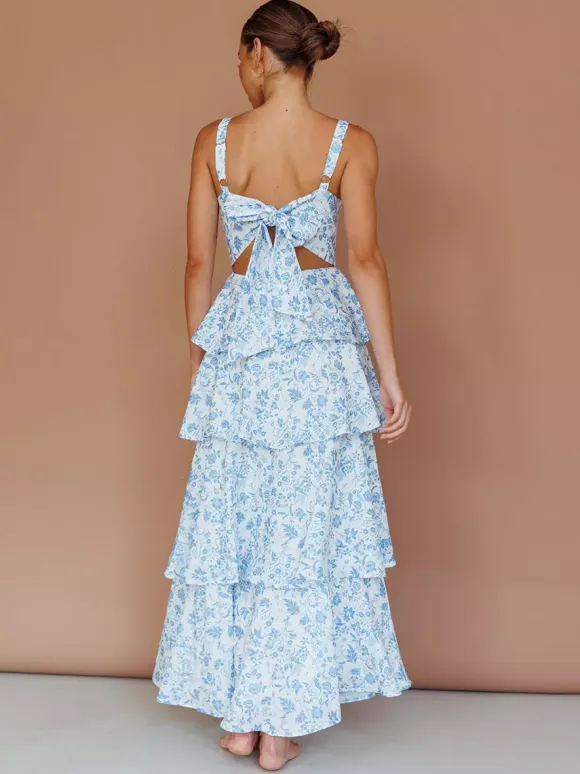Floral Printed Ruffle Maxi Slip Dress For Women - Boho Tiered A-Line Strappy Sun Dress - Summer Beach Vacation 2026