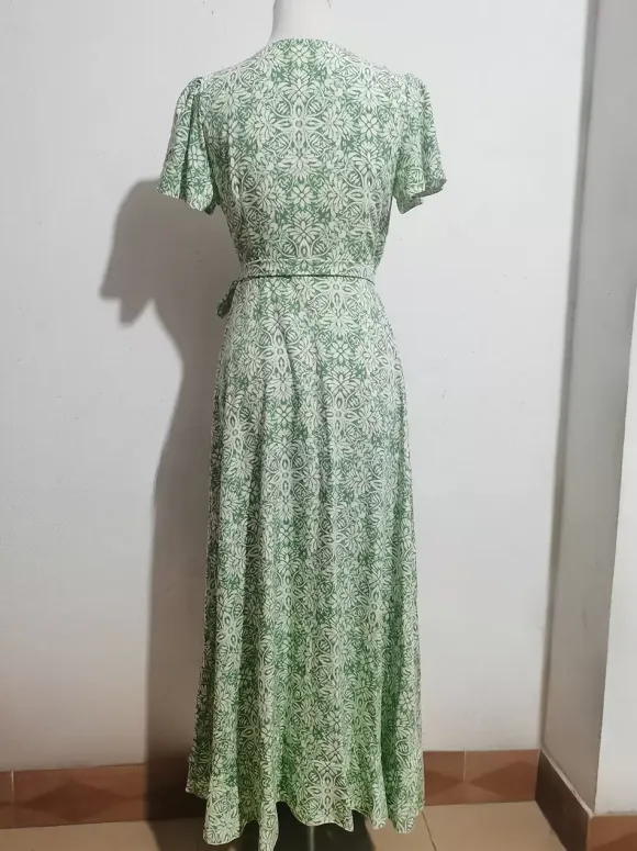 Floral Boho Short Sleeve Wrap Maxi Dress - V Neck Belted High-Low Flowy Sun Dress - Summer Beach Vacation 2026