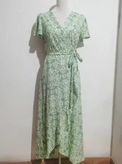 Floral Boho Short Sleeve Wrap Maxi Dress - V Neck Belted High-Low Flowy Sun Dress - Summer Beach Vacation 2026