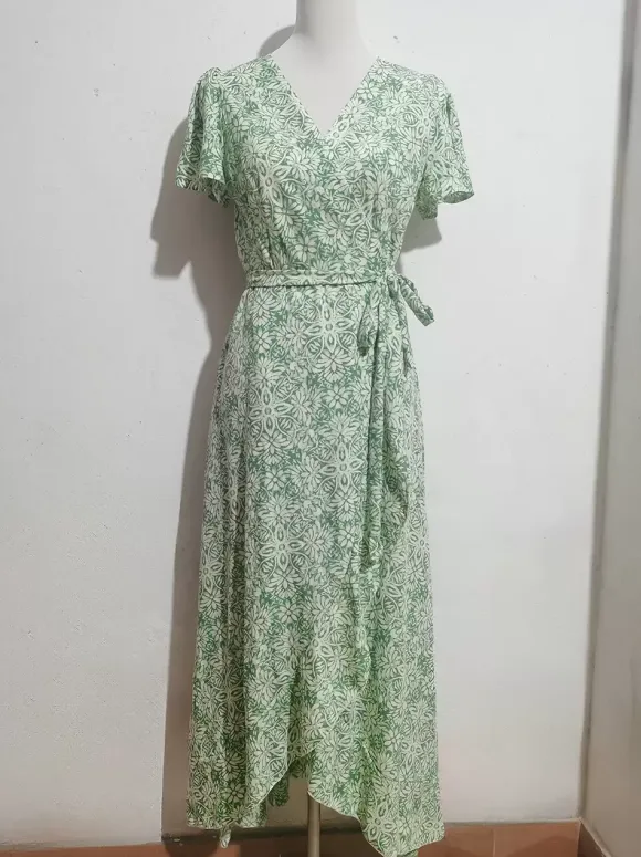 Floral Boho Short Sleeve Wrap Maxi Dress - V Neck Belted High-Low Flowy Sun Dress - Summer Beach Vacation 2026