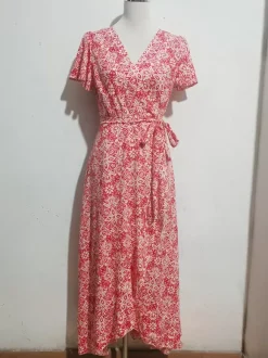 Floral Boho Short Sleeve Wrap Maxi Dress - V Neck Belted High-Low Flowy Sun Dress - Summer Beach Vacation 2026