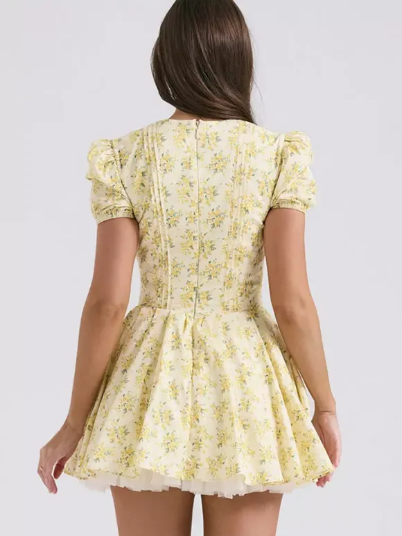Floral Dress Mini Dresses In Butter Yellow With Short Sleeves And V-Neck For Summer 2026