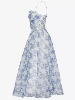Floral Dress Spaghetti Strap Backless Lace Up Birthday Party Midi Dresses