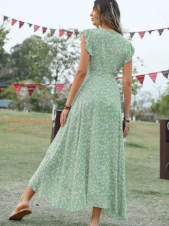 Floral High Low Wrap Dress for Women - Flutter Sleeve V Neck Ruffle Hem Long Dress - Summer Garden Wedding Guest 2026