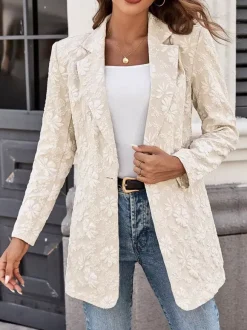 Floral Jacquard Women's Blazer - Elegant 3D Embossed Flower Single Button Regular Fit Jacket - Vintage Chic Spring Wedding Outerwear 2026