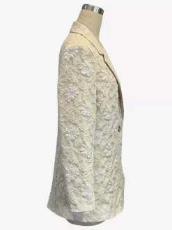 Floral Jacquard Women's Blazer - Elegant 3D Embossed Flower Single Button Regular Fit Jacket - Vintage Chic Spring Wedding Outerwear 2026