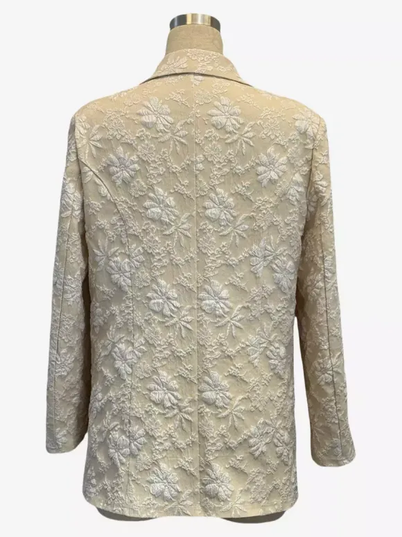 Floral Jacquard Women's Blazer - Elegant 3D Embossed Flower Single Button Regular Fit Jacket - Vintage Chic Spring Wedding Outerwear 2026