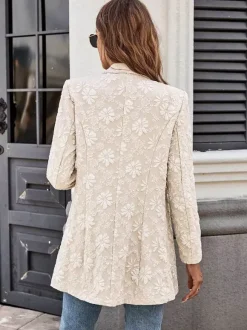 Floral Jacquard Women's Blazer - Elegant 3D Embossed Flower Single Button Regular Fit Jacket - Vintage Chic Spring Wedding Outerwear 2026