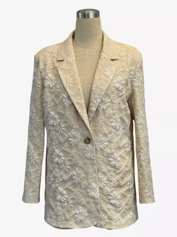 Floral Jacquard Women's Blazer - Elegant 3D Embossed Flower Single Button Regular Fit Jacket - Vintage Chic Spring Wedding Outerwear 2026