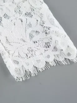 Floral Lace Blouse Women's Elegant Button Up Top - White Stand Collar Slim Fit - Spring Night Party Wear 2026