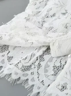 Floral Lace Blouse Women's Elegant Button Up Top - White Stand Collar Slim Fit - Spring Night Party Wear 2026