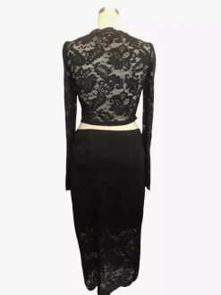Floral Lace Long Sleeve Crop Top And Midi Skirt Two Piece Set For Women 2026