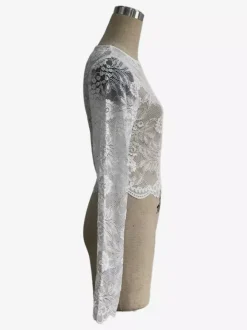 Floral Lace Long Sleeve Slim Fit Crop Top For Women 2026