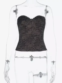 Floral Lace Women's Corset Top - Black Sweetheart Neck Bustier - Sexy Gothic Coquette Aesthetic Night Out Camisole 2026