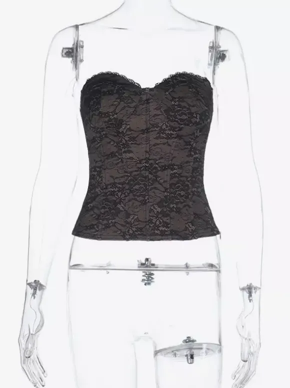 Floral Lace Women's Corset Top - Black Sweetheart Neck Bustier - Sexy Gothic Coquette Aesthetic Night Out Camisole 2026