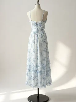 Floral Layered Ruffles Maxi Party Dress High Slit Strap Dress 2026