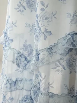 Floral Layered Ruffles Maxi Party Dress High Slit Strap Dress 2026