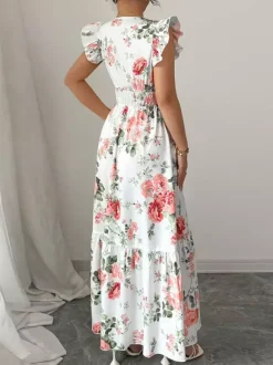 Floral Maxi Dress For Women - Smocked Waist V Neck Tiered Sun Dress - Summer Wedding Guest Party 2026