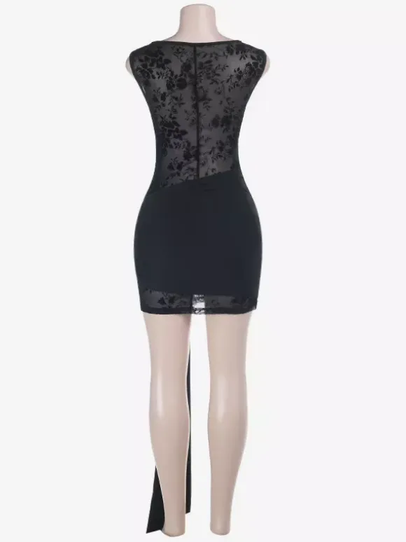 Floral Mesh Women Mini Dress - Sexy Sheer Ruched Bodycon Dress - Y2K Aesthetic Summer Night Out Clubwear 2026