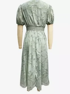 Floral Midi Dress With V-Neck And Puffy Sleeves For Women 2026