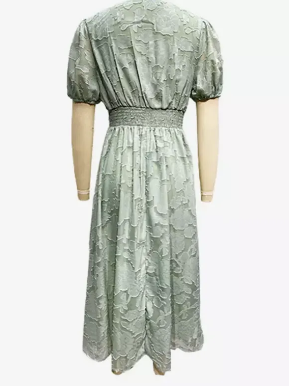 Floral Midi Dress With V-Neck And Puffy Sleeves For Women 2026