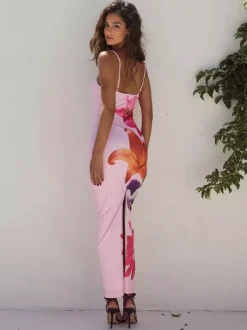Floral Print Maxi Slip Dress for Women - Sexy Back Slit Sleeveless Bodycon Cami Sundress - Summer Beach Vacation 2026