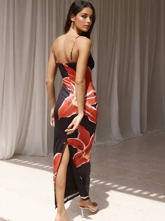 Floral Print Maxi Slip Dress for Women - Sexy Back Slit Sleeveless Bodycon Cami Sundress - Summer Beach Vacation 2026