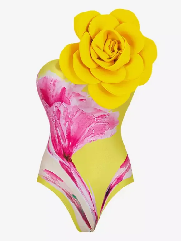 Floral Print 2 Piece Swimsuit Set For Women - 3D Flower Monokini With Maxi Sarong Skirt Cover Up - Summer Beach Resort 2026