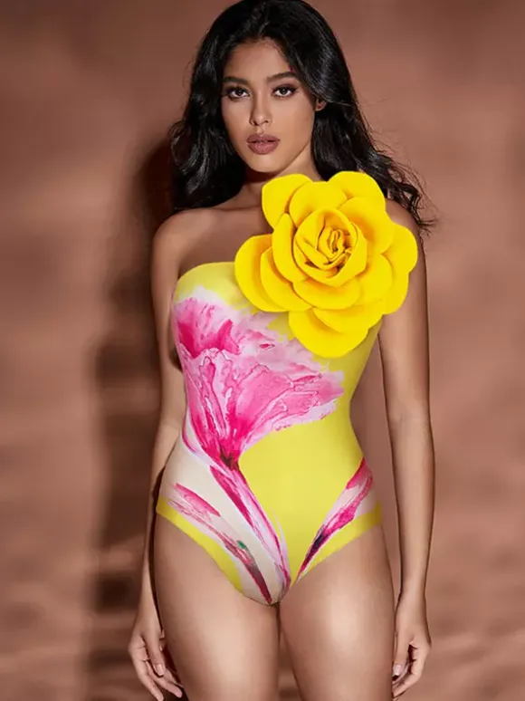 Floral Print 2 Piece Swimsuit Set For Women - 3D Flower Monokini With Maxi Sarong Skirt Cover Up - Summer Beach Resort 2026